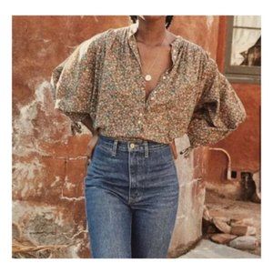 Doen O'Keeffe Top Yellow Laurel Canyon Rose Floral Medium